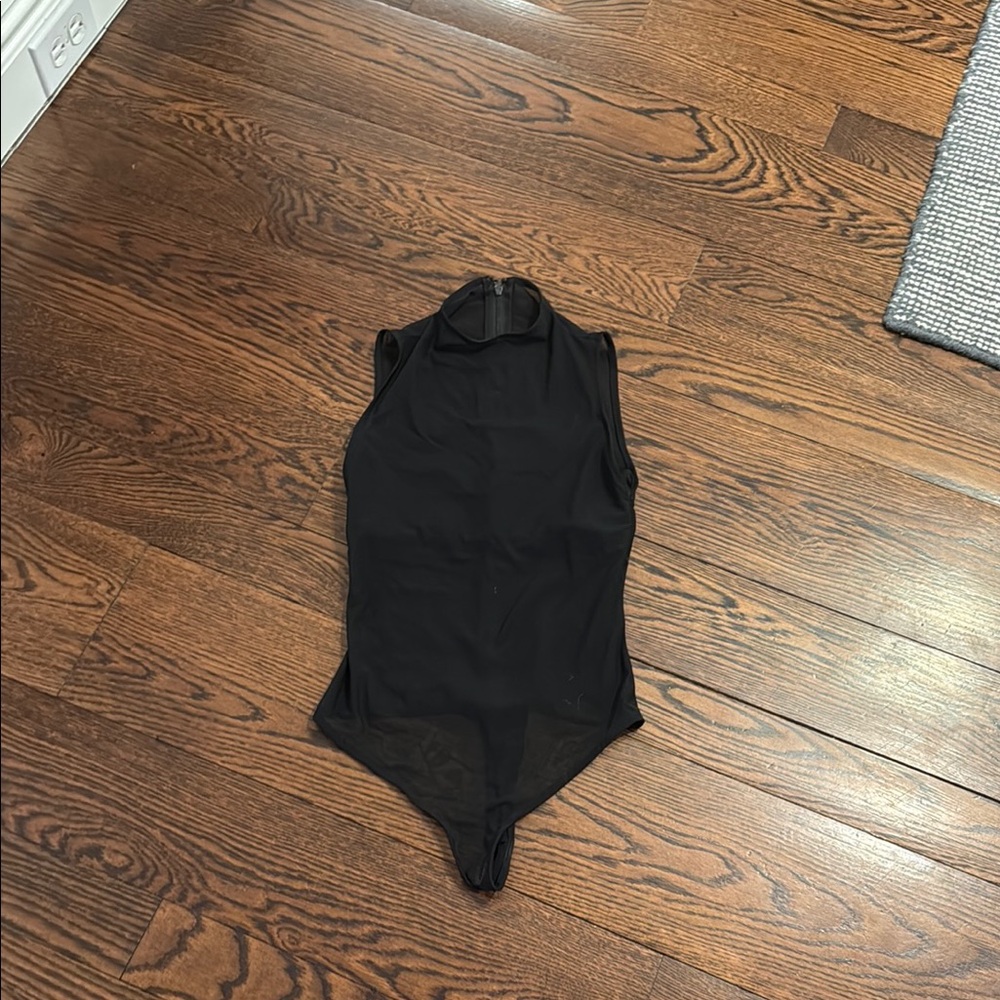 Black Sleeveless  One Piece bodysuit sheer top built in bra